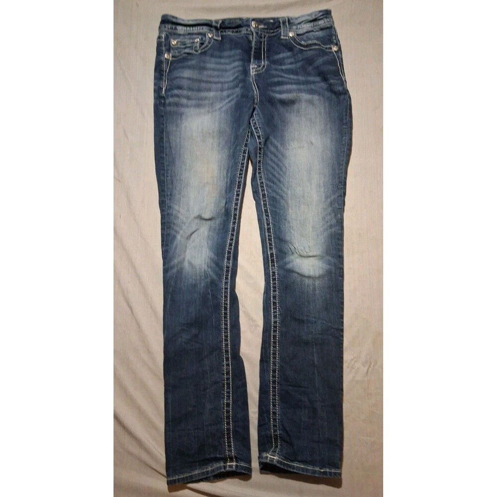 Miss Me Women's Blue Jeans, Mid-Rise Easy Straight Jeans Size 31 Embroidered